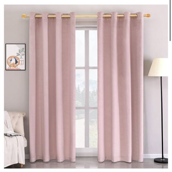 2 panels 52W and 96L pink velvet curtains like new - Picture 1 of 8